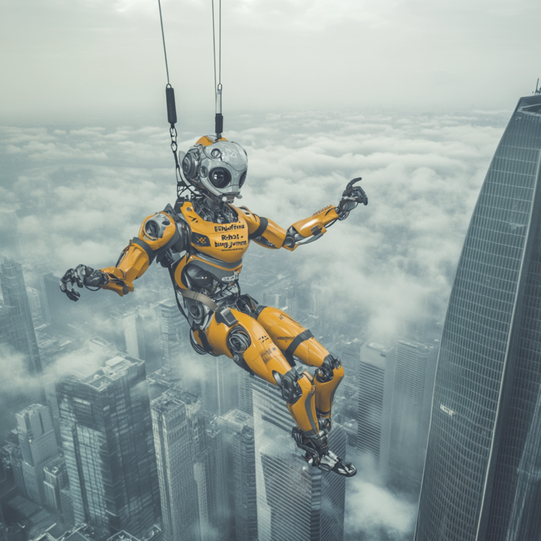"Verbluffend nieuws: Robot gaat bungyjumpen van wolkenkrabber af!"