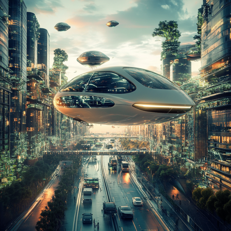 Een futuristische stad in verval, met zowel verouderde als hypermoderne technologieën die naast elkaar bestaan. Mensen lijken apathisch en losgekoppeld, terwijl AI-robots door de stad bewegen zonder interactie met de mensen. De kleuren zijn somber en gedempt, met een ondertoon van verval en desillusie. Geen tekst of woorden in de afbeelding.