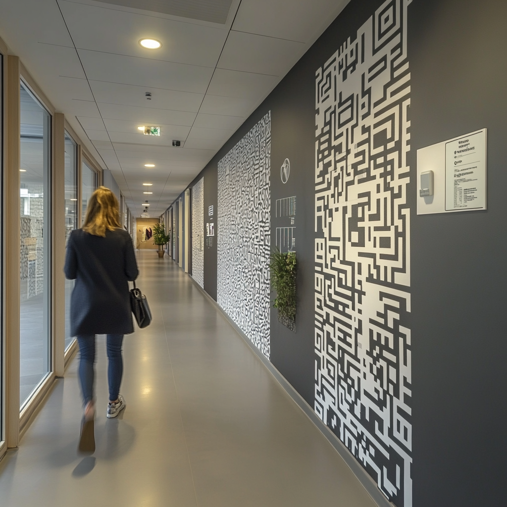 Stel je een futuristische control room voor met een groot scherm dat een levendige netwerkvisualisatie toont. De ruimte is gevuld met holografische displays en geïntegreerde AI-technologieën die netwerkprestaties analyseren. IT-managers staan geconcentreerd te kijken, omringd door technologische snufjes en een sfeer van innovatie en vooruitgang. De kleuren zijn helder en modern, met een accent op blauw en groen om technologie en duurzaamheid te benadrukken. Geen tekst of woorden in de afbeelding.