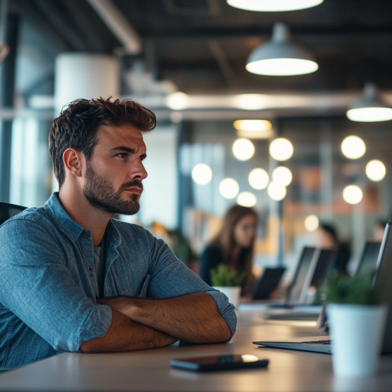 Een dynamische scène van een moderne kantooromgeving waar een team van diverse professionals werkt aan AI-projecten. Er zijn schermen met geavanceerde technologieën en een projectiebord met het logo van Microsoft en Botz4U. De sfeer is innovatief en toekomstgericht, met een focus op samenwerking en technologische vooruitgang. Geen tekst of woorden in de afbeelding.