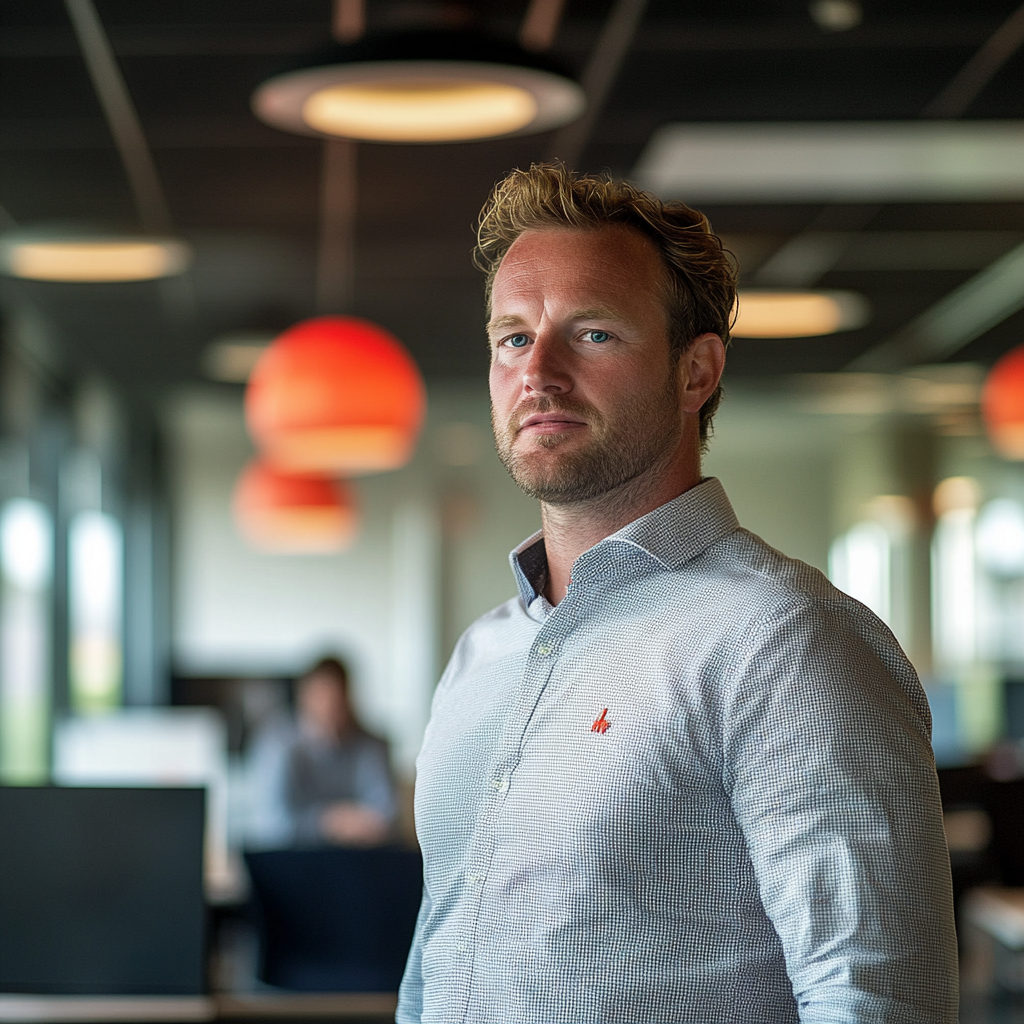 Een dramatische en gespannen scène van een Amerikaanse stemlocatie, omringd door politie en FBI-agenten in actie, met een achtergrond van dreigende wolken en een digitaal beeldscherm dat Russische vlaggen en e-mailpictogrammen toont. Een sfeer van urgentie en spanning heerst, zonder tekst of woorden in de afbeelding.