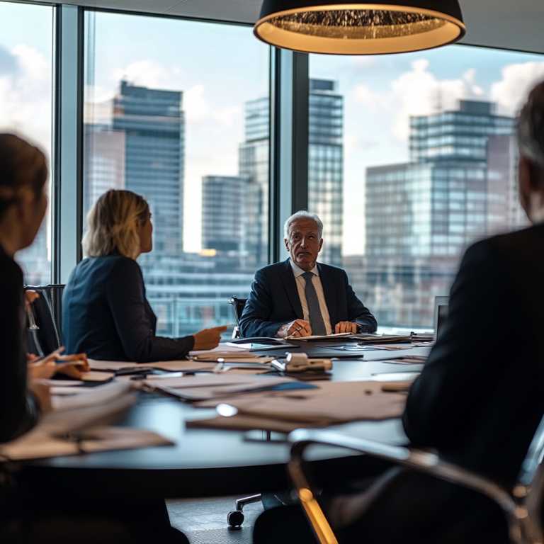 Een levendige bedrijfsomgeving waarin digitale schermen en technologie centraal staan. Het kantoor is modern en strak, met teams die samenwerken en technologie gebruiken om hun werk te verbeteren. Heldere kleuren, dynamische compositie, en een sfeer van innovatie en vooruitgang. Geen tekst of woorden in de afbeelding.