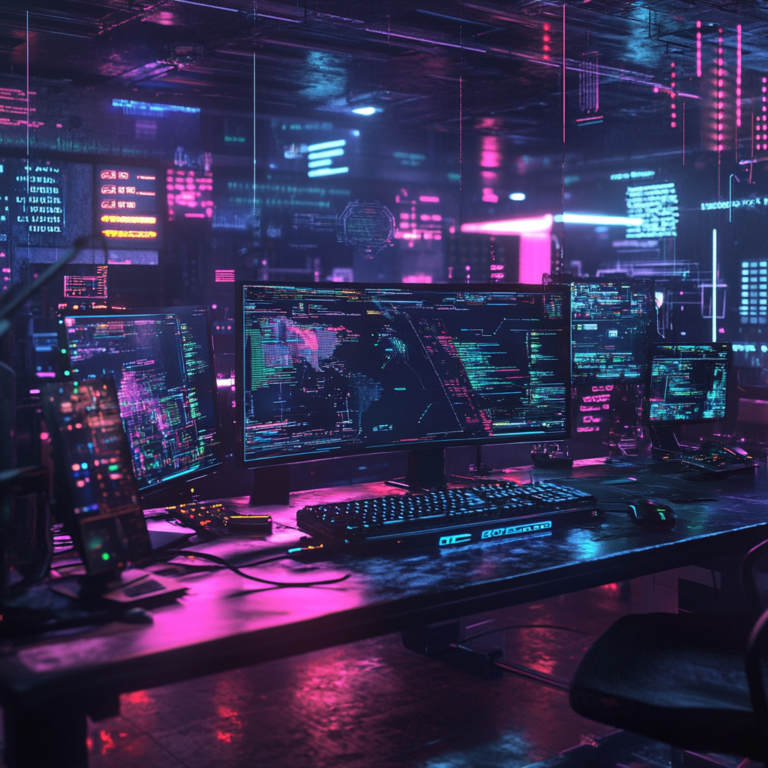 Een futuristisch beeld van een digitale oorlog tussen een krachtige anti-cheat software en valsspelers in een cybernetische arena. De visuals tonen de bots en algoritmen die vechten tegen hackers die geavanceerde hardware gebruiken. Het beeld moet een gevoel van spanning en technologie uitstralen, met neonlichten en een high-tech sfeer. Geen tekst of woorden in de afbeelding.