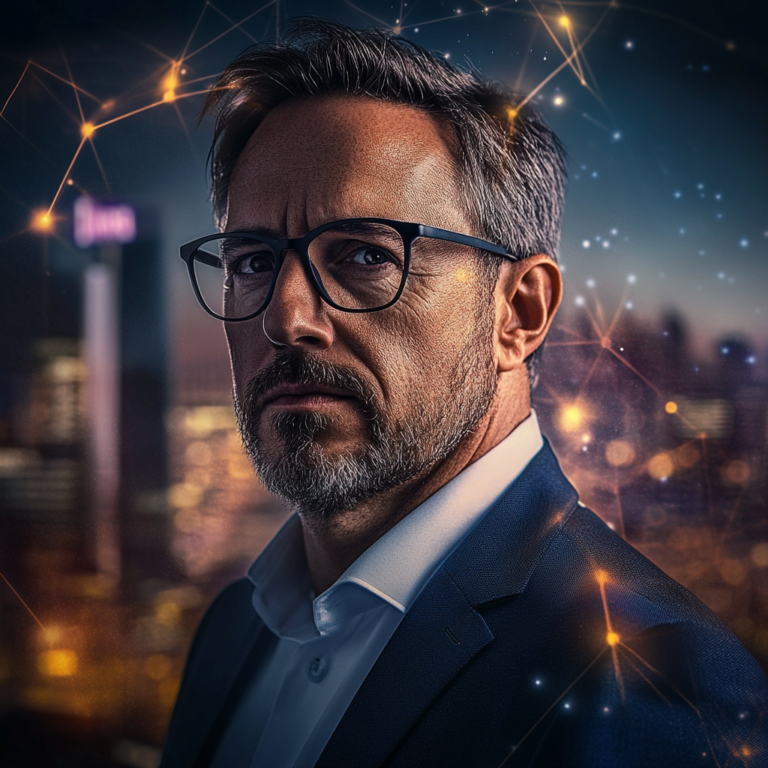 Een dramatische scène met een raadselachtige sfeer, waarin een moderne kantoorruimte te zien is gevuld met gedurfde kleuren en tech-elementen. Aan één kant een groot Google-logo, aan de andere kant een elegant en mysterieus 'Wiz'-logo. De ruimte is verlicht door het gloed van schermen en projecties, met een gevoel van spanning en onontdekte mogelijkheden. Geen tekst of woorden in de afbeelding.