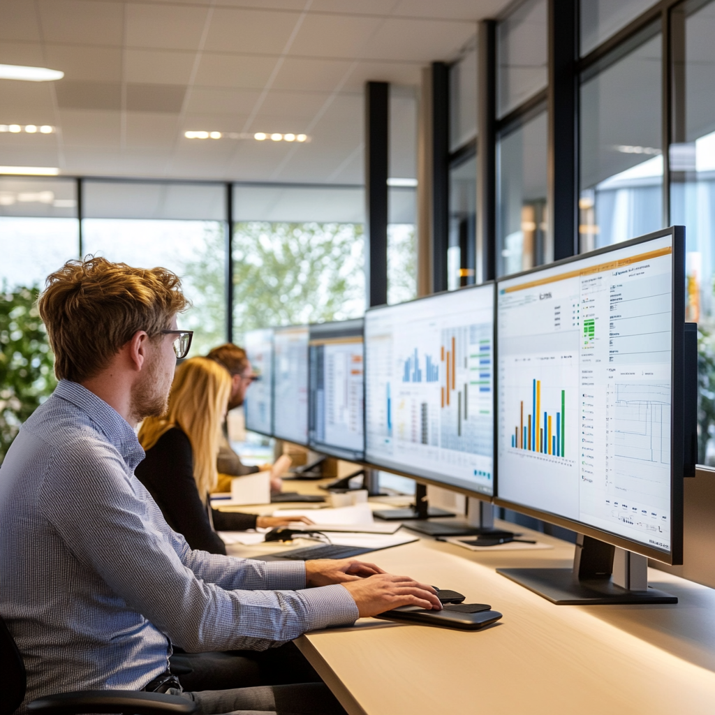 Een dynamische en levendige scène met de skyline van Seoul, waar de hoofdkantoren van Samsung zich bevinden. In het midden van de compositie stijgt een grafiek omhoog, die de stijging van de Samsung-aandelen symboliseert. De lucht is helder met een vleugje zonsondergang, wat een gevoel van hoop en toekomstverwachtingen overbrengt. Geen tekst of woorden in de afbeelding.