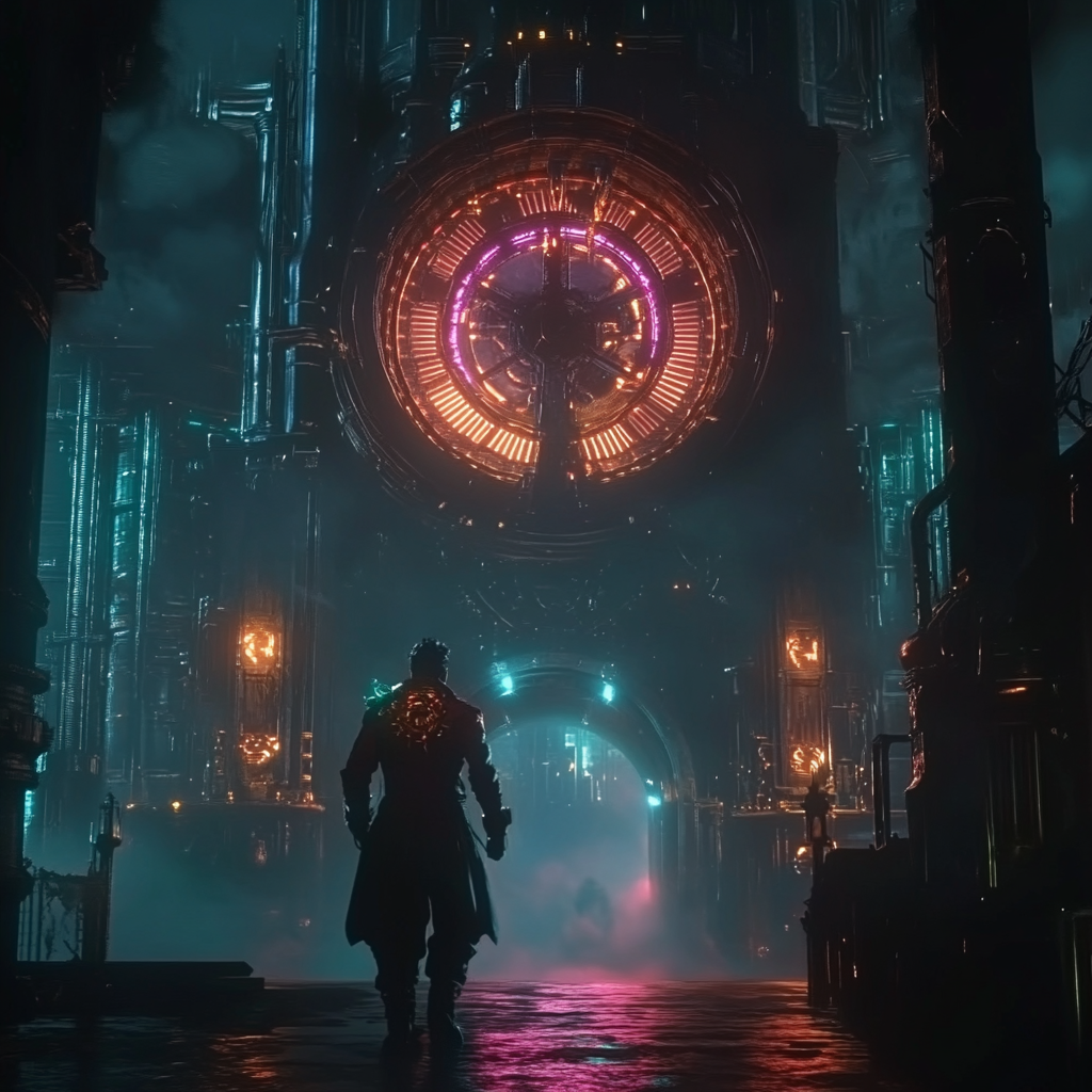 Een dramatische en futuristische scène uit de animatieserie 'Arcane', met levendige kleuren en gedetailleerde karakters uit de wereld gecreëerd door Riot Games. De scène toont een dynamische en spannende sequentie in een steampunk-achtige stad, gevuld met neonlichten en duistere hoeken. De personages zijn in een intense actie, omringd door een mystieke sfeer. De afbeelding moet textuur en beweging uitstralen, zonder tekst of woorden.