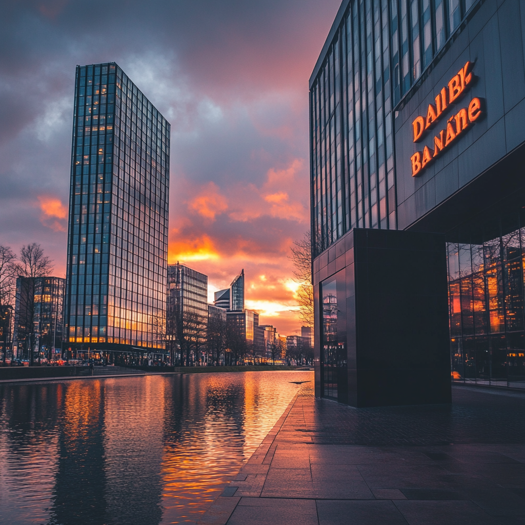 Een dramatische scène van een grote conferentieruimte waar afgevaardigden van Foxconn, Nissan, en Honda elkaar ontmoeten. De ruimte is modern en high-tech, met grote ramen die uitzicht bieden op een stadslandschap. Tafel met documenten en laptops, en vertegenwoordigers in discussie, die een gevoel van spanning en anticipatie uitstralen. Belichting is helder en professioneel, met een focus op de gezichtsuitdrukkingen van de deelnemers. Geen tekst of woorden in de afbeelding.