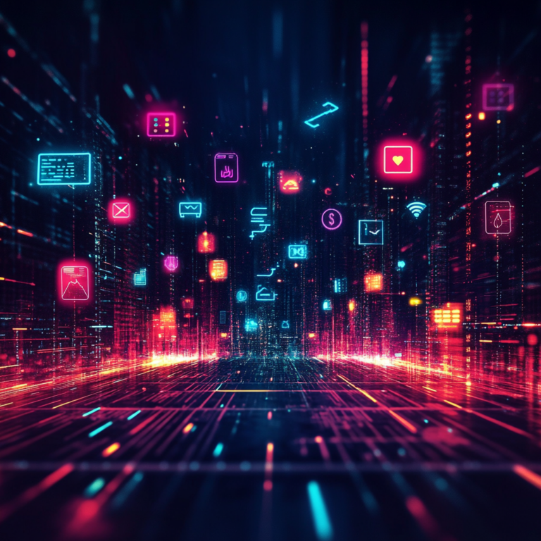 Een dramatische compositie die de verdwijnende iconen van ByteDance-apps zoals TikTok, Lemon8, CapCut, en Gauth uitbeeldt, met een achtergrond van digitale vervaging en vraagtekens. De sfeer moet zowel mysterieus als spannend zijn, met een modern en technologisch gevoel. Geen tekst of woorden in de afbeelding.