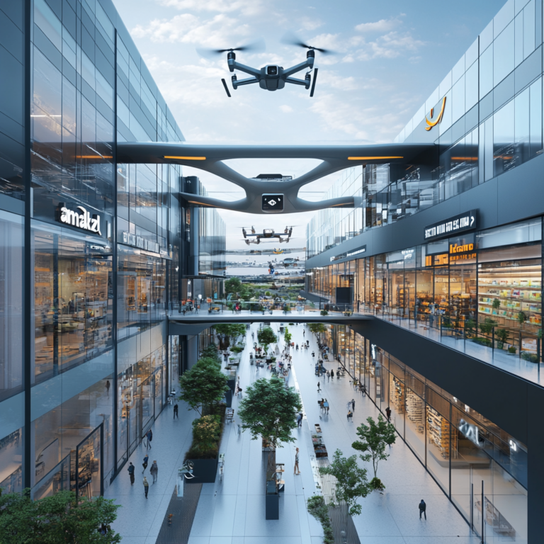 Een futuristisch kantoorlandschap dat de integratie van AI-technologie in een corporate omgeving laat zien. Technologie en mensen werken zij aan zij in een innovatieve ruimte met heldere, geavanceerde apparatuur en schermen die AI-gestuurde analysegrafieken tonen. De sfeer is druk maar georganiseerd, met een gevoel van vooruitgang en technologische innovatie. Geen tekst of woorden in de afbeelding.
