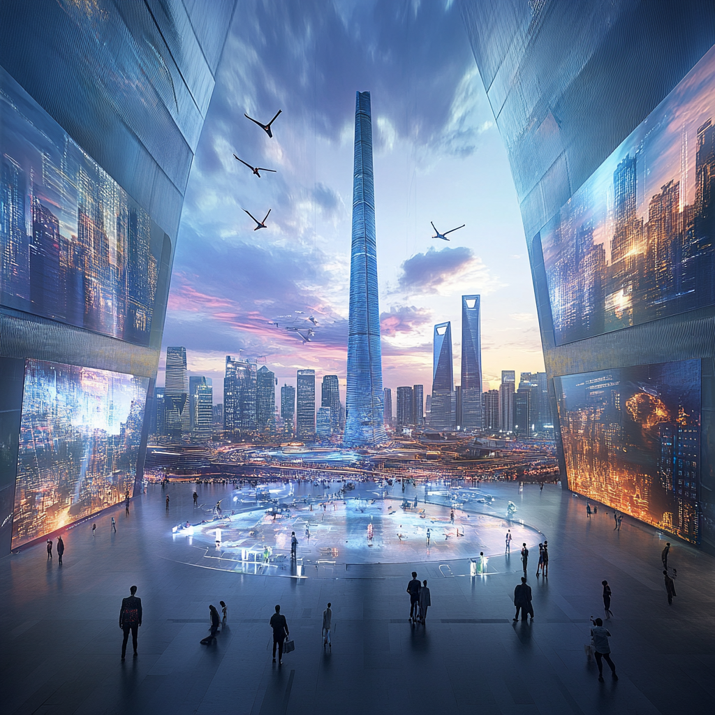 Een levendige scène van een American football stadion vol fans, met een prominente aanwezigheid van een vrouwelijke popster in de menigte, die opwinding en energie uitstraalt. De kleuren zijn levendig en de sfeer bruist van enthousiasme. De sporters en fans zijn in beweging, en het stadion is verlicht onder de avondhemel. Geen tekst of woorden in de afbeelding.